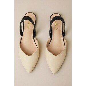 Lulus Mae Beige And Black Suede Pointed-toe Slingback Flats - Size 7